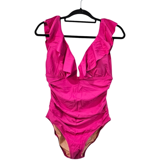 NWT J.Crew Ruched Ruffle One-Piece Swimsuit Size 10 - Picture 2 of 7